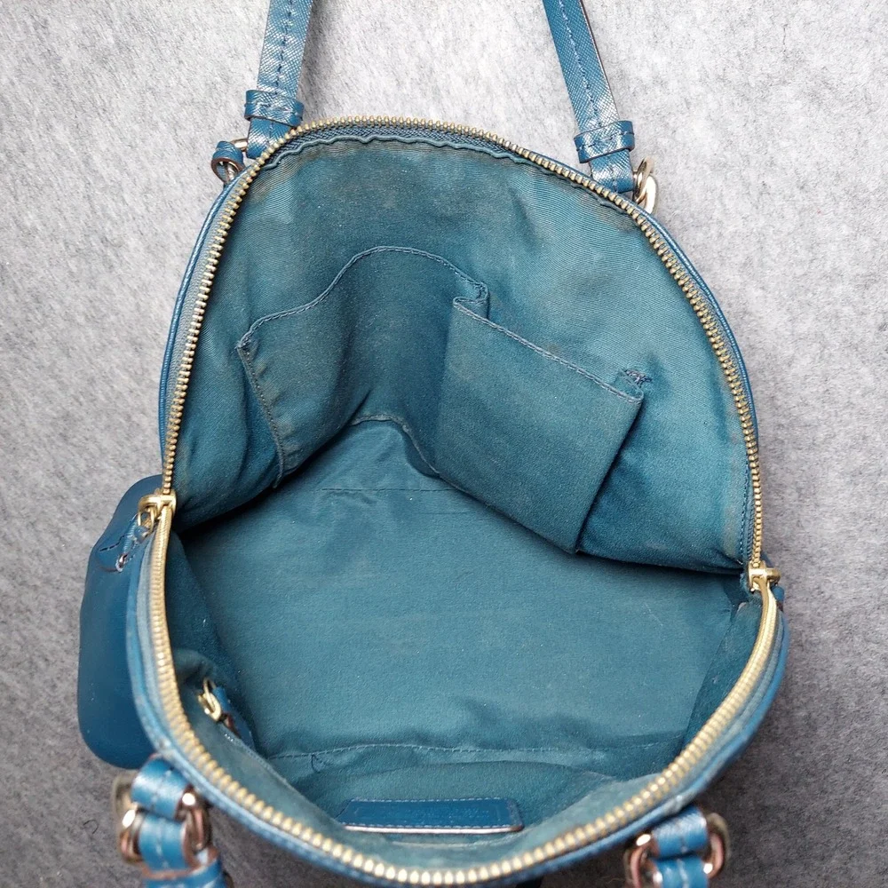 Coach Leather Satchel Crossbody Bag Dark Teal‎ Gold Hardware Top Handle